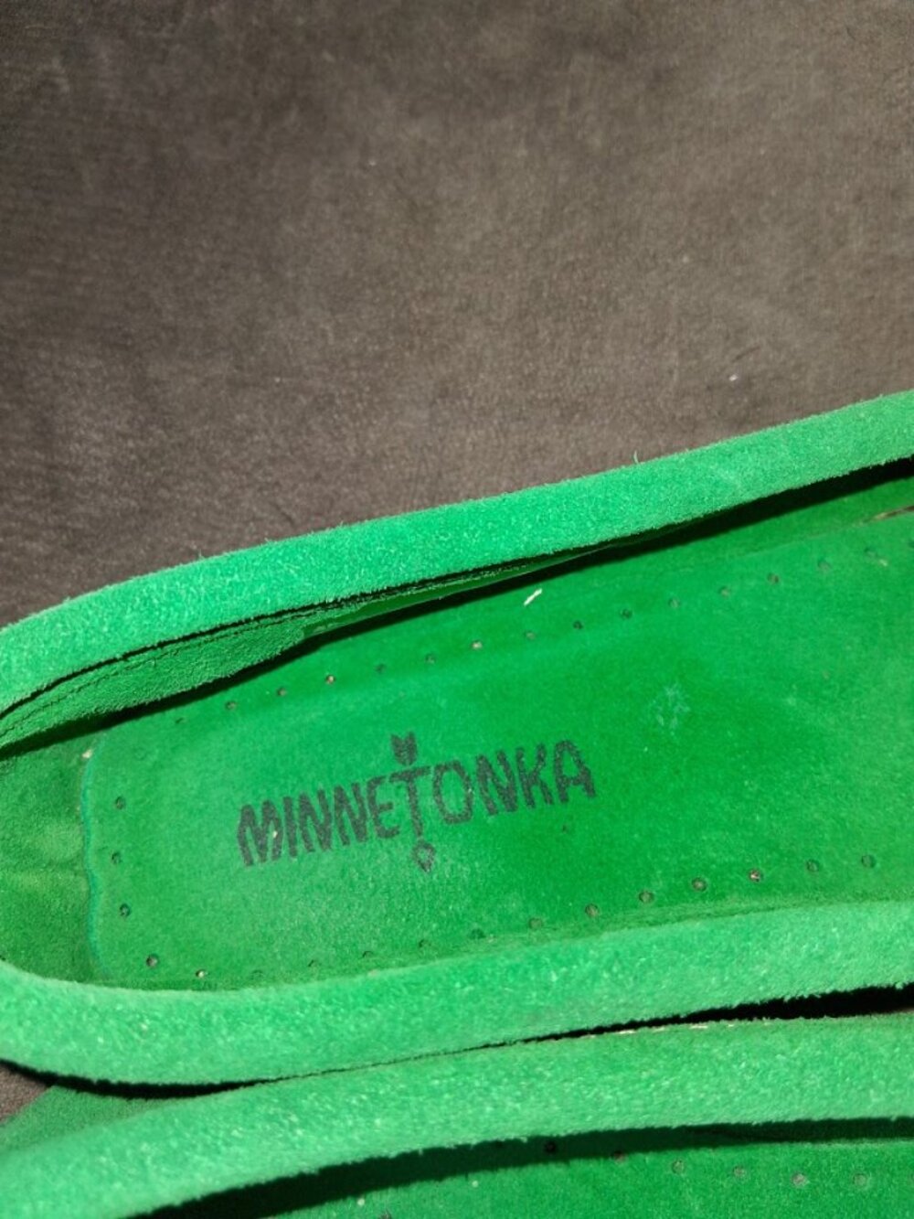 Minnetonka Green Suede Kiltie Moccasins Women's Sz 8M - Picture 7 of 8
